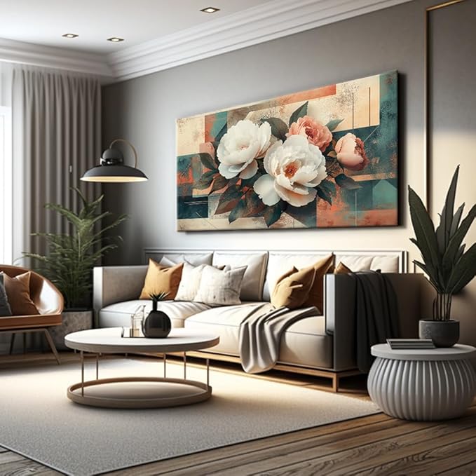 Floral Wall Art - Country Flower of Life Wall Art Landscape Canvas Painting, Modern Abstract Large Artwork Flower ColorfulBotanical Spring Wall Décor Pictures for Living Room, Bedroom & Office, Ready to Hang 32L" x 16W"