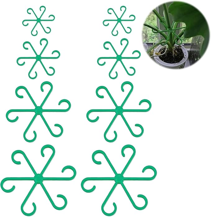 8 Pack Adjustable Indoor Plant Support Stakes, Reusable Plastic Stem Holders & Trellis for Monstera, Pothos, Vines Vertical Growth Air Circulation Stable Stem Support (Green)
