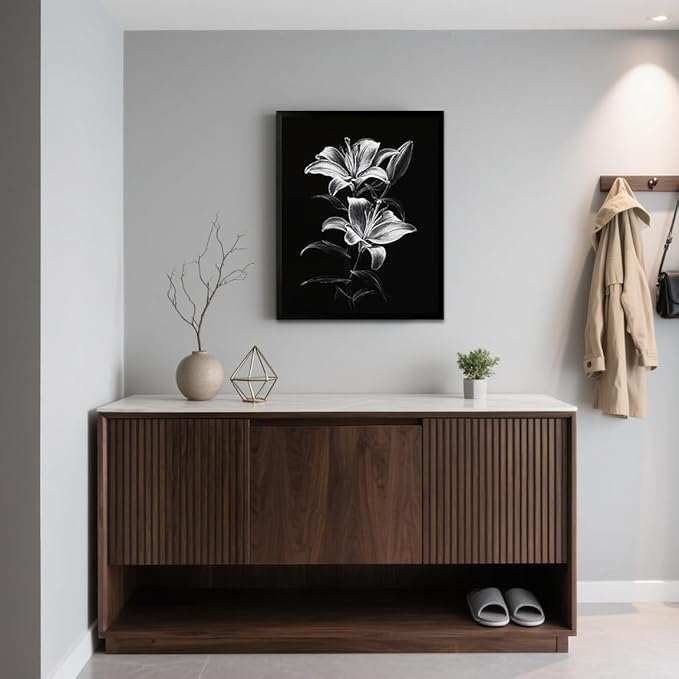 Canvas Bathroom Wall Art Decor Canvas Art Wall Decor Vintage Framed Wall Art Prints Black and White Wall Art Decorations Hallway Flowers Wall Art Pictures for Bathroom Artwork For Walls 16x20 Inchs
