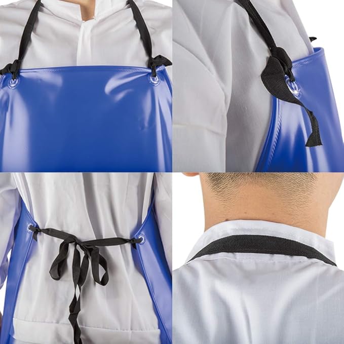 Chemical Resistant Vinyl Apron - Blue Plus Size Unisex PVC Aprons for Dishwashing,Dog Grooming,Gardening,Fish Cleaning,Lab Work(2 Pack)