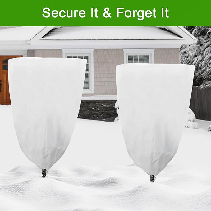 YDSL 3 Pack Plant Covers Freeze Protection, 25"×32" 1.77oz/yd² Plant Frost Covers for Outdoor Plants Shrub Potted Plants Use, Winter Cloth Plant Tree Cover with Drawstring for Cold Weather