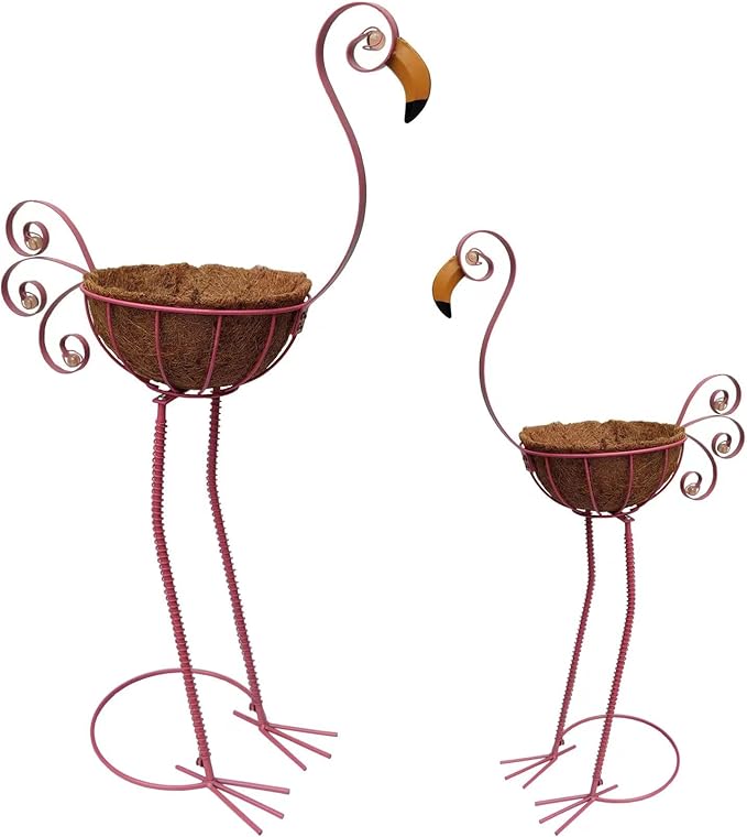 Metal Flamingo Planter with Basket -Garden Bird Planters for Outdoor Indoor Lawn,Yard,Porch,Patio, Garden Decorations(Set of 2)