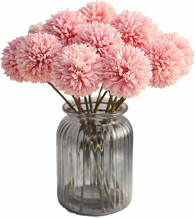 Artificial Flowers Chrysanthemum Ball Flowers Bouquet 10pcs Present for Important People Glorious Moral for Home Office Coffee House Parties and Wedding (Light Pink)