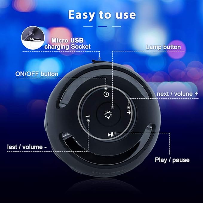 ANERIMST Unique Gifts for Men, Outdoor Bluetooth Speaker Waterproof Wireless with Torch LED Light, Birthday Gift for Boyfriend Him Dad, Cool for Garden, Patio, Outside (Blue Light)