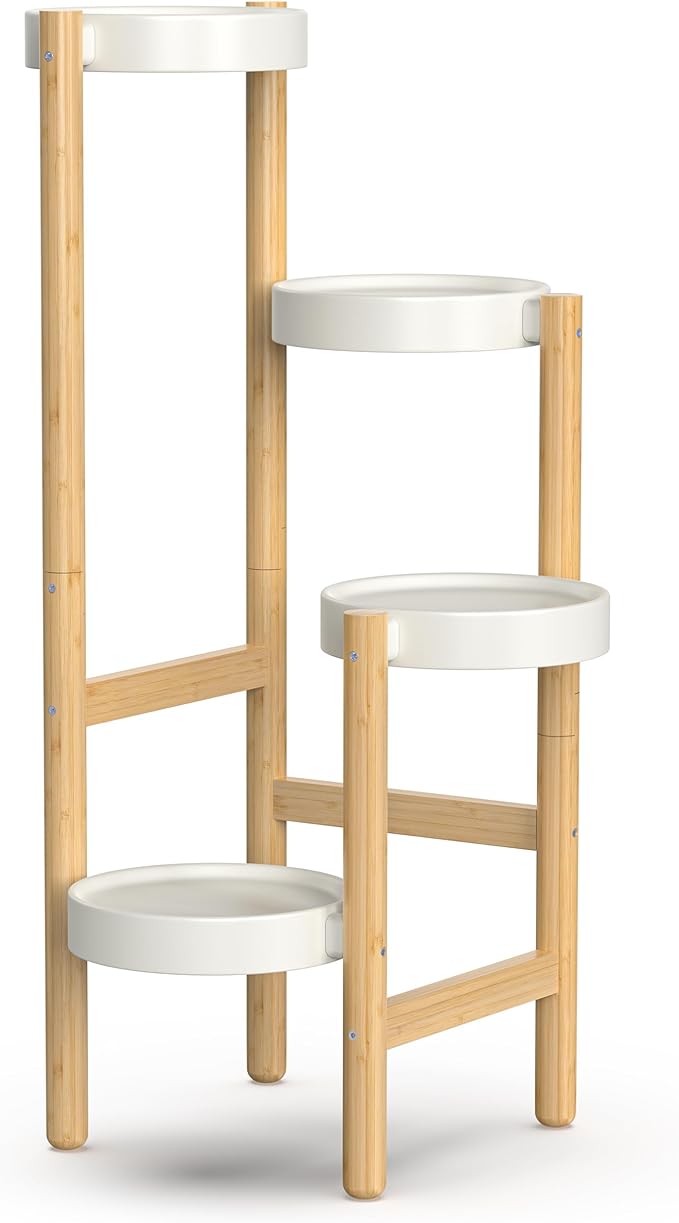 Bamboo Plant Stands for Indoor Plants, Tall Plant Stands for Corner Plant Shelf Multiple Flower Holder for Indoor Outdoor Garden Patio Balcony Living Room (4-tier)