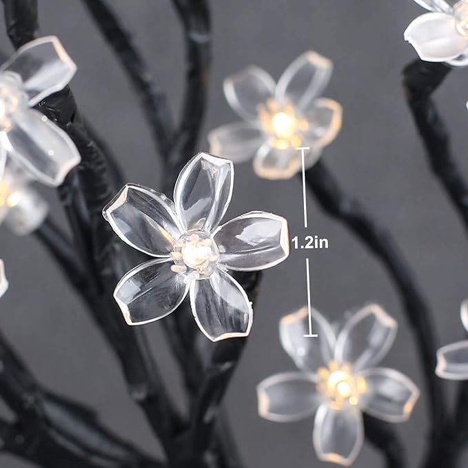 2pcs 48 LED Artificial Lighted Cherry Blossom Tree - Cherry Blossom Bonsai Tree 16 Color-Changing Metal Base Night Lights for Christmas Wedding Party