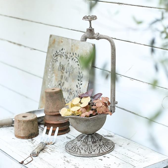 Unique Planters for Indoor Outdoor Plants, Rustic Succulent Planters, Outdoor Flower Pots, Indoor Succulent Plant Pots, Metal Tap Design, Home and Garden Decor (Gray)