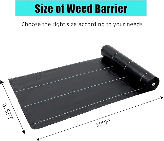 PioneerWorks 6.5ft x 300ft Premium 3oz Pro Garden Weed Barrier Landscape Fabric Durable & Heavy-Duty Weed Block Gardening Mat, Easy Setup & Superior Weed Control, Eco-Friendly & Convenient Design