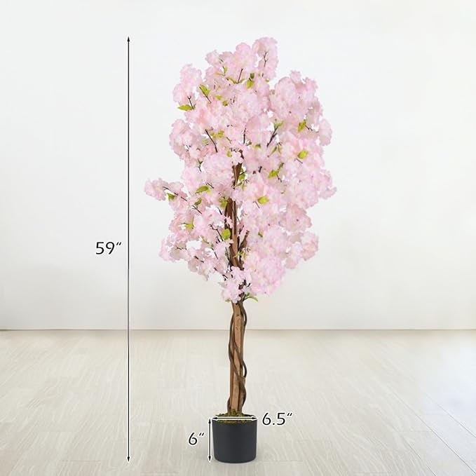 Safeplus 2 Pack 5FT Artificial Cherry Blossom Tree with Pink Flowers for Indoor Outdoor Décor