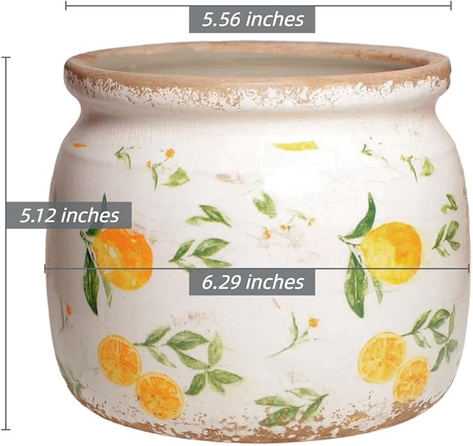 Ceramic Planters for Indoor Plants, Plant Pots with Drainage Hole, 6.29in. Flower Pots for Indoor Plants, Vintage Planters & Succulent Pots, Crackle Glaze Finish Plant Pots, Lemon