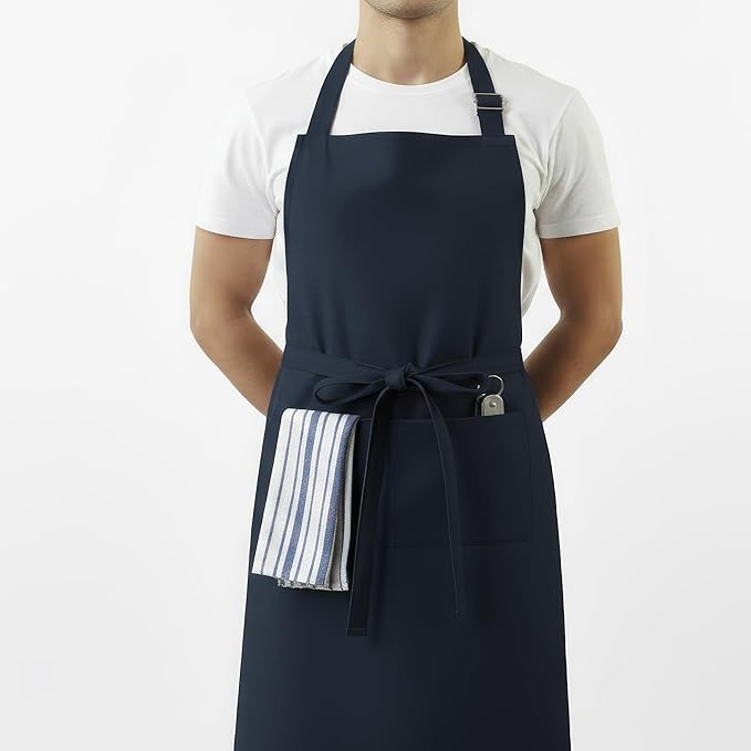 100% Cotton Kitchen Apron with 2 Pockets – Adjustable Chef Apron for Cooking Baking BBQ – Unisex Apron