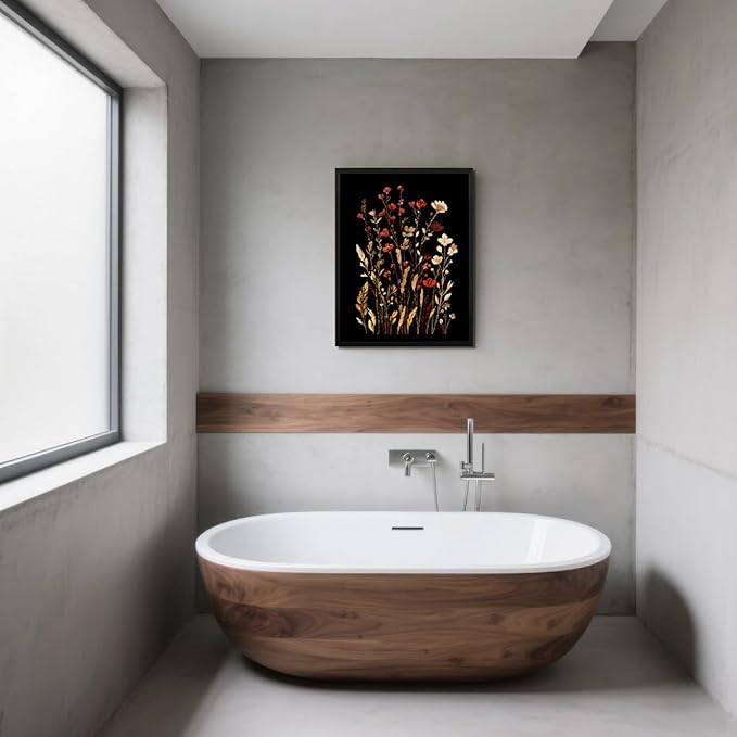 Framed Bathroom Wall Art Decor Canvas Art Wall Decor Framed Flower Wall Art Decor Pictures for Bathroom Bedroom Blooming in Dark Flowers Wall Decorations Hallway Over Bed Wall Art 16 x 20 Inchs