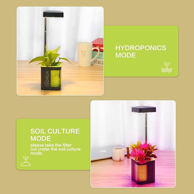 VAVOFO Plant Light for Indoor Plants Rechargeable Mini Grow Light with Planter, Full Spectrum, Height Adjustable, Automatic Timer, DIY Various Small Planting,Green