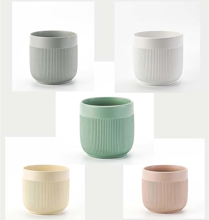 Ceramic 5.2+6.5 inch Planters, Modern Home and Office Flowerpot, Indoor and Outdoor Flowerpot with Drainage Hole (Grey)