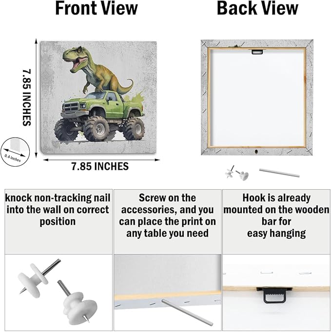 4 Pcs Dinosaur Canvas Wall Art Framed Dinosaurs Art Posters Retro Pictures Wall Decor Dinosaur Room Decor for Boys Canvas Decoration Artwork for Walls Home Living Room Bedroom Office