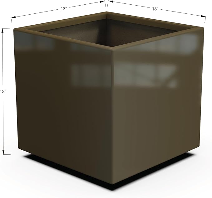 Plantercraft Powder-Coated Aluminum Planter Box - Square Cube - Metal All Weather | Indoor Outdoor | Made in USA | Fully Assembled