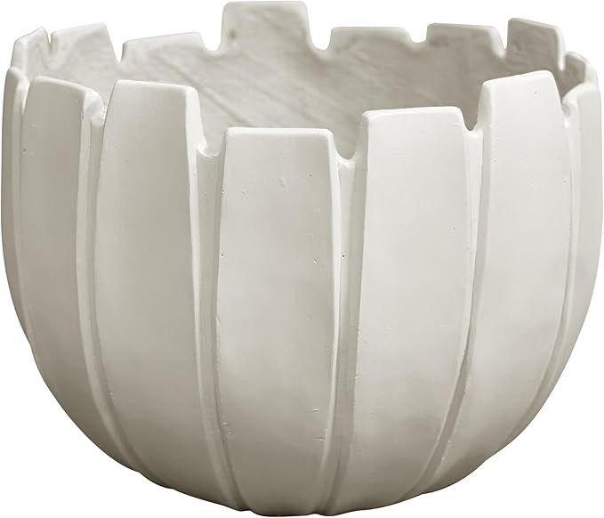 Large Round Planter with Drainage Hole, 11.8''H × 15.8''D Sphere Indoor Plant Pot, Modern Flower Pot for Outdoor Garden Patio Home, Wavy Rim Design, White