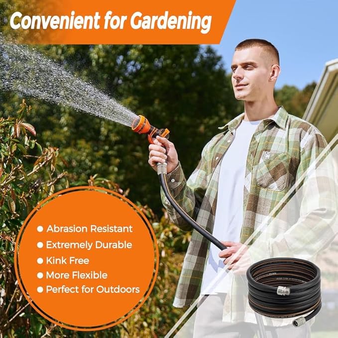 Giraffe Tools Garden Hose 20ft x 5/8", Custom Length, Heavy Duty, No Kink, Flexible, Rubber Garden Hose, Leakproof Water Hose with Male to Female Fittings, 600 Burst PSI