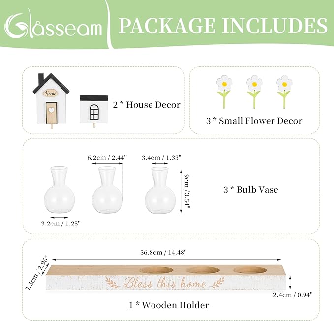 Glasseam Propagation Stations Plant Terrarium: Unique Hydroponic Planter Housewarming Gifts New Home for Women Men - Glass Propagation Jars with Wooden Stand Bulb Vase for Home Decor Plant Lover
