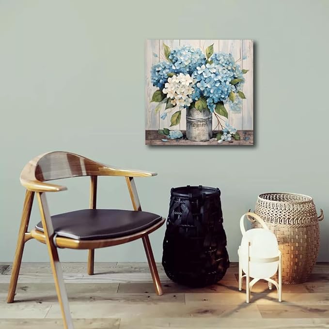 LAIART Blue Floral Wall Art Farmhouse Wall Decor Canvas Picture Print for Bathroom Bedroom Living Room Dining Room