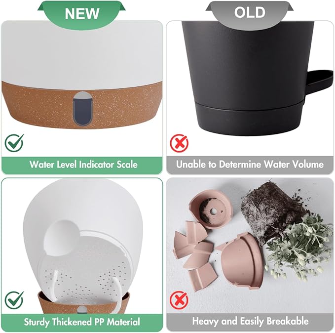 montresor 2 Pack 8 inch Plant Pots, PP Plastic Self Watering Plant Pot with Drainage and Tray for Indoor Outdoor Plants, Water Level Window & Reservoir Flower Pots Decorative Planter(White)