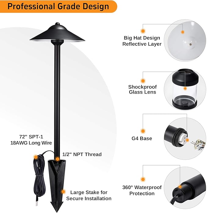 Gardenreet Brass Low Voltage Landscape Lighting - 12V LED Path Light IP65 Waterproof, Pathway Outside Lights for Yard Walkway Garden with 2700K/3000K/4000K Adjustable G4 Bulb (12 Pack)