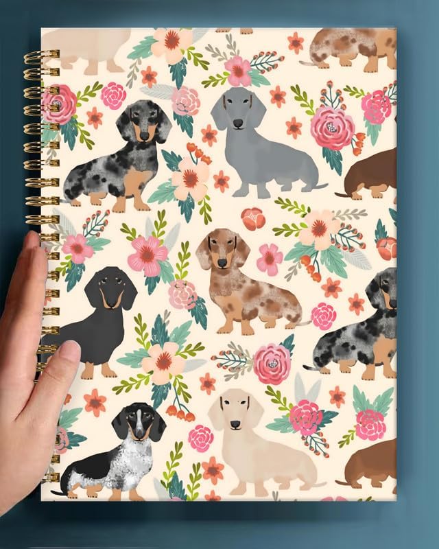 Spiral Journal Notebook,A5 Hardcover Lined Journals for Women Girl 6 x 8.3 in,120 Pages Thick Paper,Cute College Ruled Writing Notebook for Gifts Office Work School(Cute Dachshund Floral)