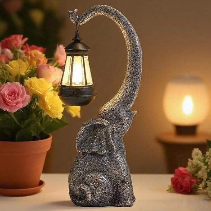 Elephant Garden Statue Solar Lights Outdoor Elephant Statue Porch Decor for Outside Patio Lawn Porch Balcony, Yard Art Lawn Ornaments Elephant Decor Birthday Gifts for Women Mom Grandma Animal Lovers
