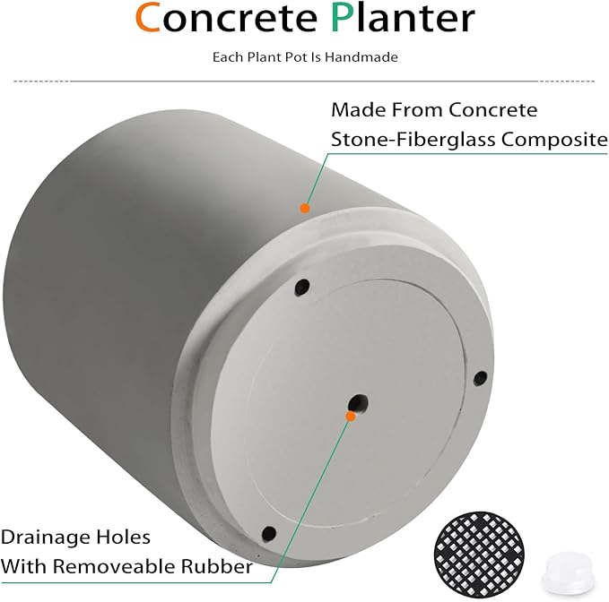 Round Concrete Planter Outdoor Indoor, Large Cement Plant Pots for Flowers (Gay, 16 inch)