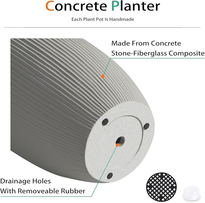 Tall Planters for Outdoor Plants, Large Concrete Flower Pots for Garden Front Porch, Patio, Indoor (Vertical Gray, 24 inch)