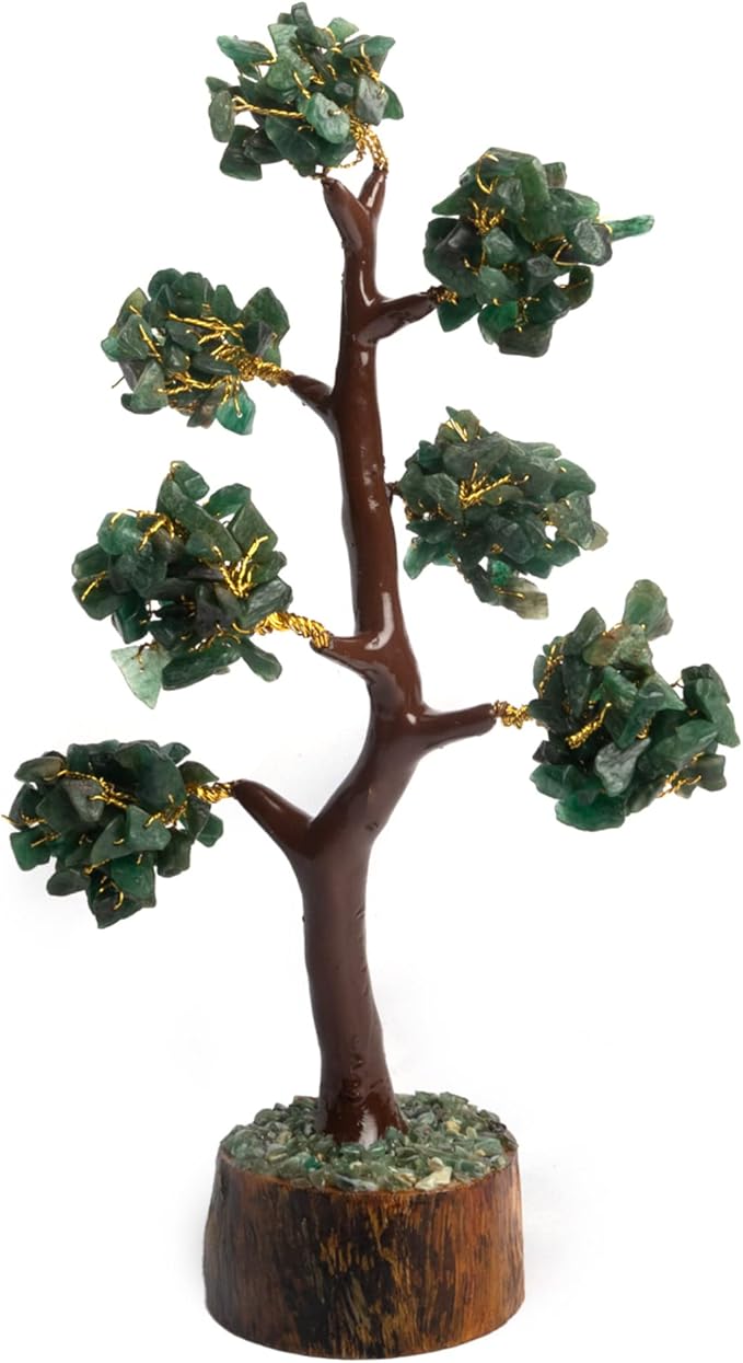 Wonder Care Green Jade Crystal Tree for Positive Energy Home Decorations with M-Seal & Golden Wire | Fortune Tree | Crystal Decor | Chakra Tree | Feng Shui Decor (300 Beads)