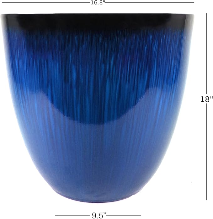 Gardener Select® Egg Planter, Modern Indoor & Outdoor Decorative Flower Pot, 16.8in Diam x 18in H - Blue (Pack of 4)