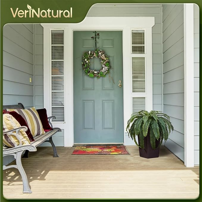 48" Boston Ferns Artificial Outdoor Plants - 39 Fronds UV Resistant Faux Greenery with Taper Planter- Realistic Fake Bushes Front Porch Decor for Garden, Patio, Indoors - Set of 1, VN153