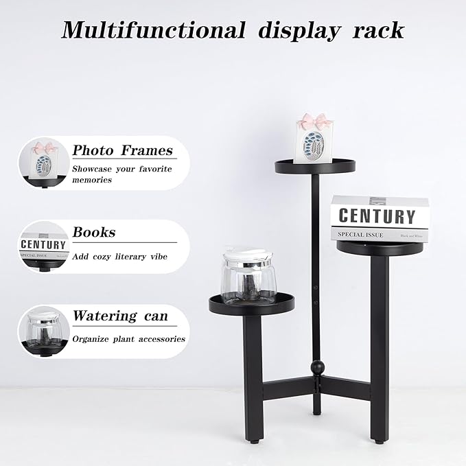 3 Tier Plant Stand - 25 Inch Iron Multi-Tiered Shelf for Indoor & Outdoor Greenery | Modern Space-Saving Display Rack for Flowers, Succulents, and Home Decor