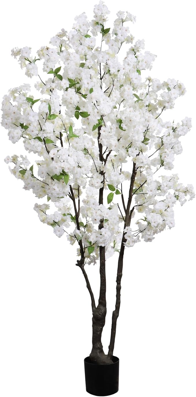 Large Artificial Cherry Blossoms Tree Indoor Faux Cherry Blossom Tree White 6FT Bedroom Trees for Home Christmas New Year Decor
