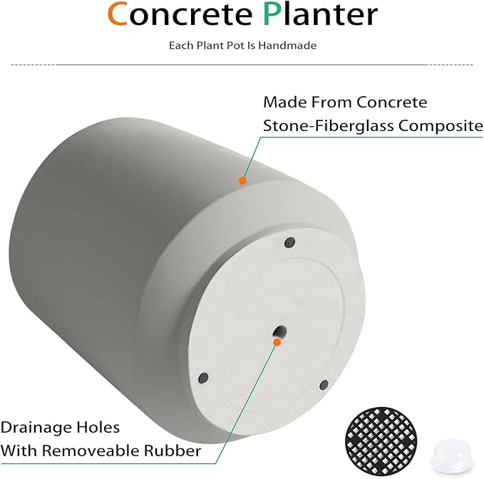 Concrete Planter Outdoor Indoor, Large Cement Plant Pots for Trees Flowers (Gray, 17 inch)