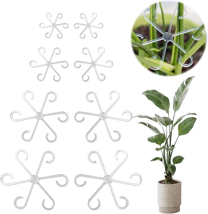 8 Pack Clear Indoor Plant Support Stakes, Reusable Plastic Plant Stem Holders & Trellis for Monstera Pothos Vines Vertical Growth Air Circulation Stable Stem Support