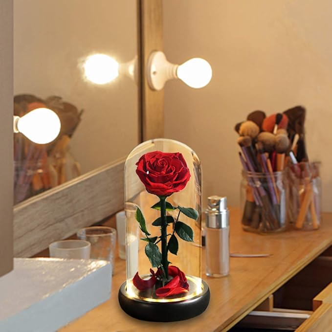 Valentines Day Gifts for Her, Beauty and The Beast Rose,Preserved Real Rose in Glass Dome,Forever Flowers with Warm Lights,Valentines Rose Gifts for Women Wife Mom Girlfriend,Birthday Gifts for Women