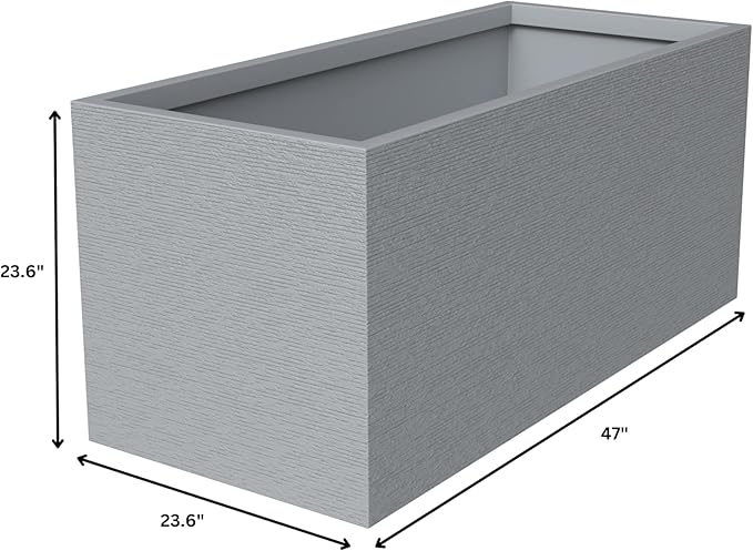 LeisureMod Flora 24" Fiberstone & MGO Clay Planter, Mid-Century Modern Rectangular Pot for Indoor & Outdoor Use, Grey