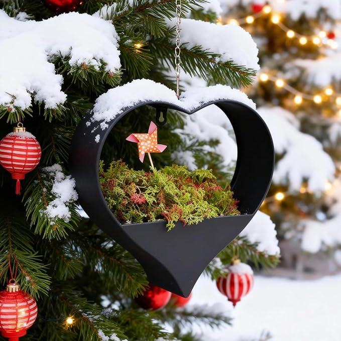 Metal Plant Hangers Indoor and Outdoor: Christmas Birthday Gifts for Women Mom Wife Garden Lovers - Heart Shape Hanging Planters Perfect for Window Wall Living Room Office Decor(Black)