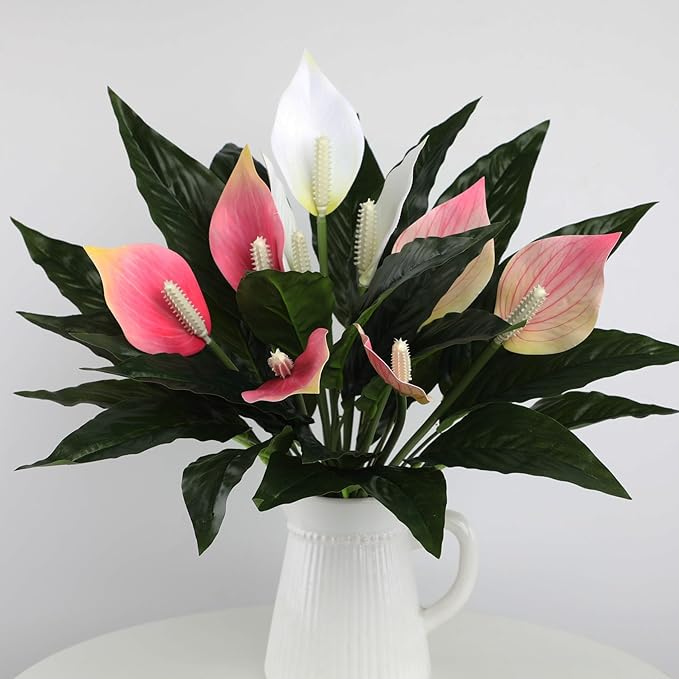 1 Pack Artificial Spathiphyllum Plant with White Flowers, 18-inch Faux Peace Lily Indoor Plant for Home Décor