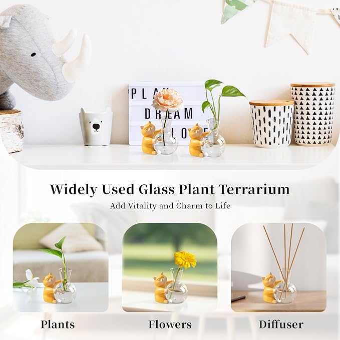 Plant Propagation Stations with Cat Statue: Glasseam Propagation Vases for Plants - Creative Animal Hydroponic Terrarium for Home Decor - Fun Propagation Jars Gifts for Women Plant Lovers Cat Parents