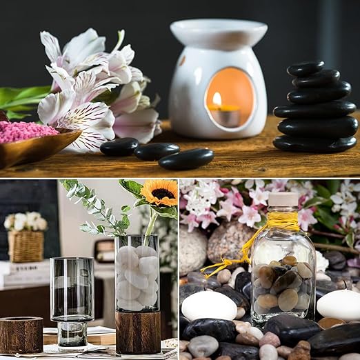 40lbs Black Rocks for Landscaping, 2-3 Inch High Polished Pebbles Natural Large River Rocks for Plants, Decorative Stones Garden Outdoor and Indoor DIY Vase Filler Fish Tank Aquariums