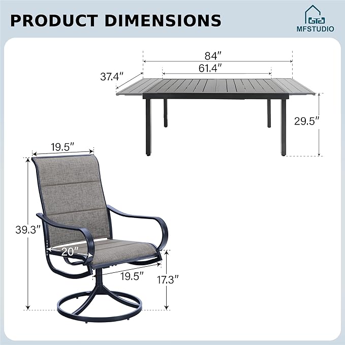 MFSTUDIO Patio Dining Set for 8, Expandable Patio Table and Chairs Set, 9 Piece Outdoor Patio Furniture Set for Deck/Backyard/Poolside/Garden
