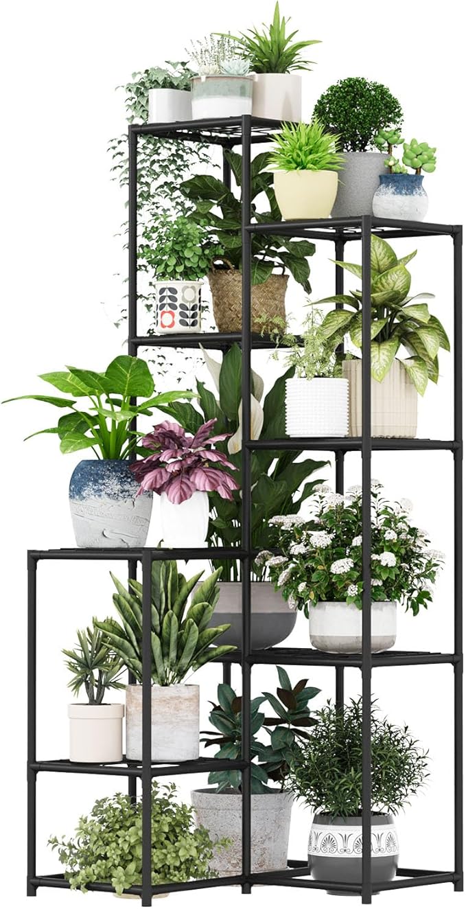Bamworld Plant Stand Indoor Outdoor Corner Plant Shelf 54.7" Tall Plant Table Metal Large Plant Holder for Multiple Plants Patio Balcony Garden Office Home Decor