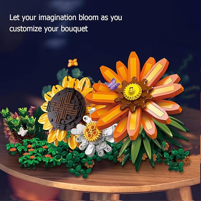 Sunflower Bonsai Building Set-Compatible with Lego Flower, Exquisite Plant Model for, Home Decor for Birthday Display & Adults (924 PCS)