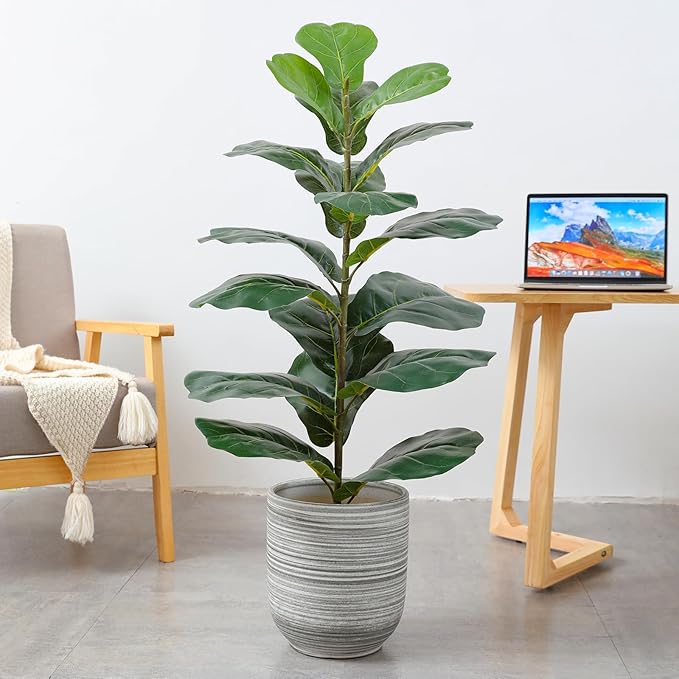 3ft Artificial Fiddle Leaf Fig Tree Plant, Fake Ficus Lyrata in Pot,Ficus Faux Plant Artificial Trees for Office Indoor Outdoor Garden Living Room Home Decor 1PCS-36in
