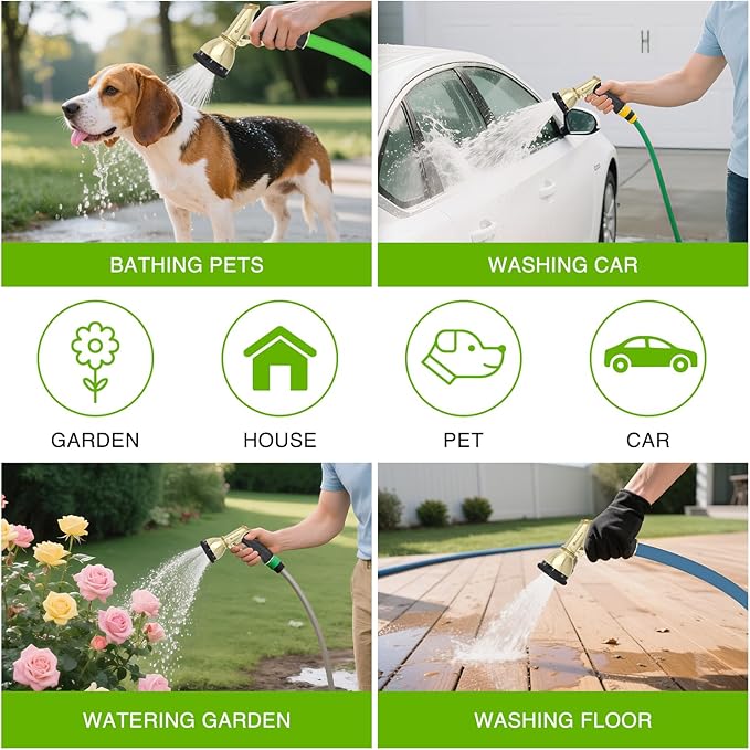 Yesker Garden Hose Nozzle, Water Hose Sprayer Nozzle Adjustable 9 Spray Patterns Heavy Duty Metal Water Nozzles for Hose Outdoor with Non-Slip Rubber Grip for Watering Plants Lawns Washing Cars Pets
