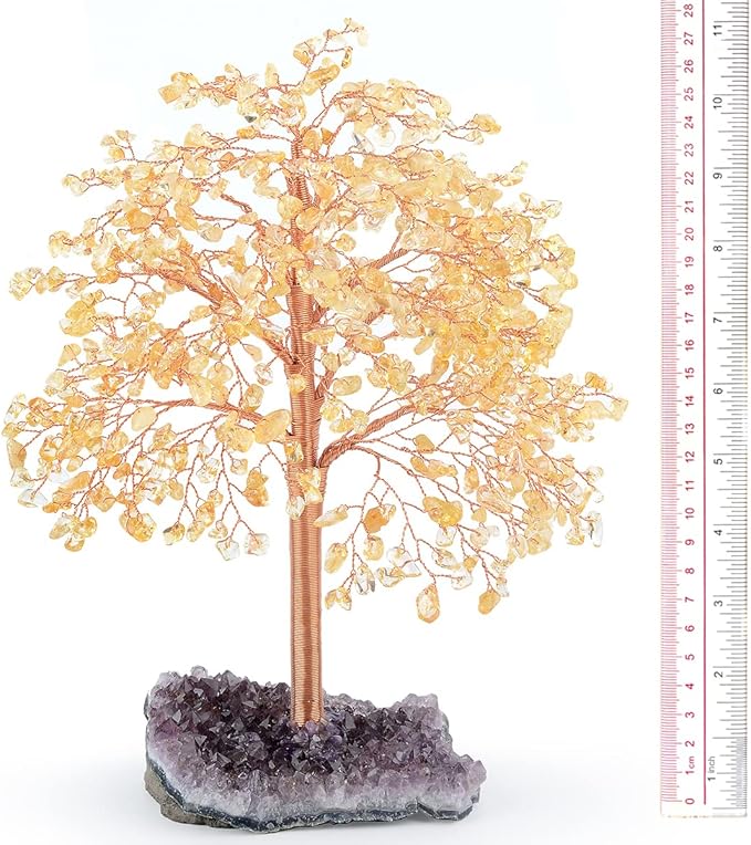 Crystal Tree of Life Natural Citrine Gemstone,Amethyst Geode Cluster,Chakra Balancing Positive Energy Healing Crystals Feng Shui Home Decor Money Tree,Gift 10"-11"