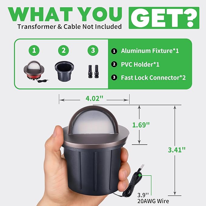 LED Well Light, 5 CCT Selectable (Warm to Cool White) In Ground Landscape Lights Low Voltage Outdoor, 12V IP67 Waterproof, No Glare Wired Aluminum ORB for Path Tree Fence 6W 420LM 4 Pack